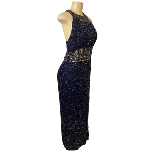 Scala Womens Beaded Sequin Maxi Dress Vintage Blue Silk Formal Evening Gown XXL - Picture 5 of 16